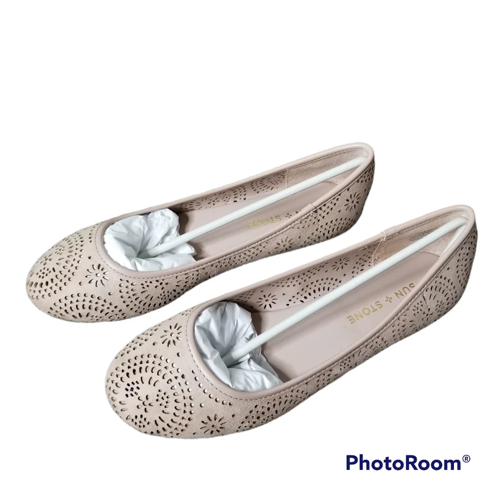 Sun+Stone Sophia ballet flats blush beige slip on cutouts sz 8.5m nib
